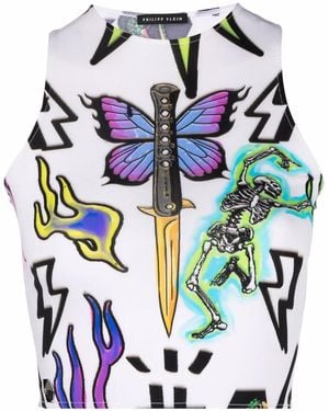 Philipp Plein モノグラム クロップドトップ - ブルー
