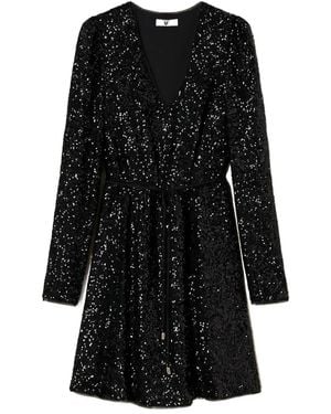 Twinset Sequin Puff-Sleeve Mini Dress - Black