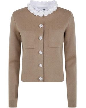 Self-Portrait Embellished Knit Cardigan - Natural