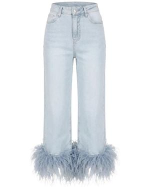 Twentyfourhaitch Vaqueros Arcade Capri Con Ribete De Plumas - Azul