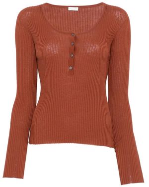Roberto Collina Ribbed-Knit Button-Up T-Shirt - Brown