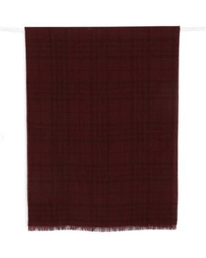 Destin Check-Pattern Frayed-Edge Scarf - Purple