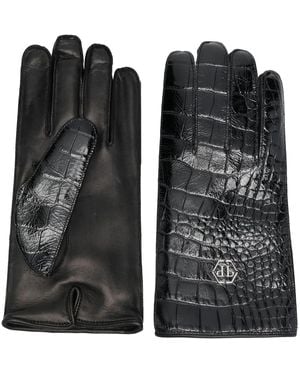 Philipp Plein Guanti Con Effetto Coccodrillo - Nero
