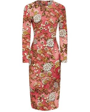 Mary Katrantzou Naomi Floral-Print Long-Sleeve Midi Dress - Red