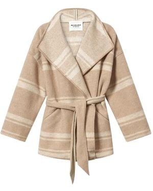 Isabel Marant Brea Horizontal-Stripe Belted Coat - Natural