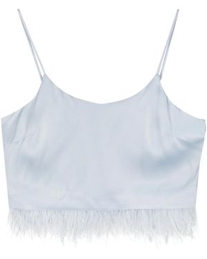 Twinset Top Corto Con Bordo Di Piume - Blu