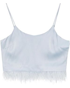 Twinset Feather-Trim Satin Crop Top - Blue