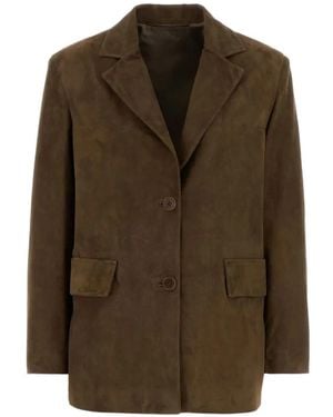 SANTORO Suede Notched-Lapels Jacket - Brown