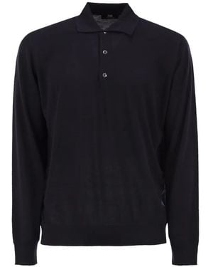 Alpha Studio Merino Wool Knitted Polo Shirt - Blue