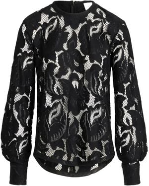 Patou Balloon-Sleeve Lace Top - Black