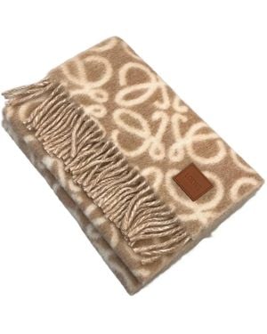 Loewe Anagram-Pattern Fringed Scarf - Natural