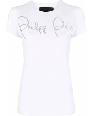 Philipp Plein Rhinestone Embellished Logo T-Shirt - White