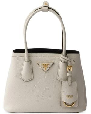Prada Mini Double Saffiano Leather Tote Bag - White