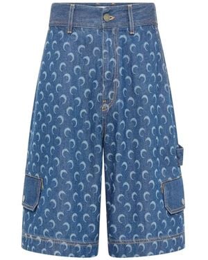 Marine Serre Moon-Print Denim Shorts - Blue