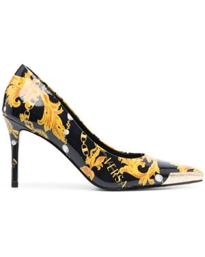 Versace Jeans Couture 80Mm Engraved-Logo Leather Court Shoes - Metallic