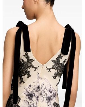 Cinq À Sept Antonella Floral-Print Lace-Panel Gown - Black