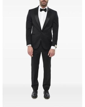Corneliani Satin Peak-Lapel Wool Suit - Black