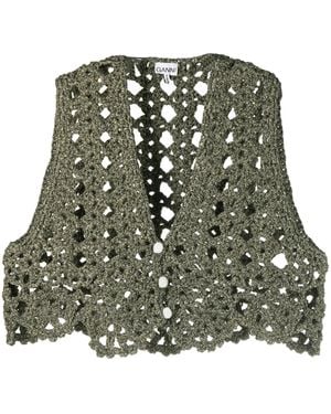 Ganni Crochet-Knit Crop Top - Black