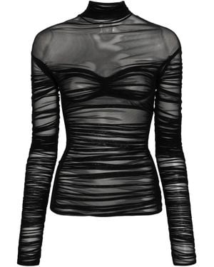 Mugler Mesh Ruched Top - Black