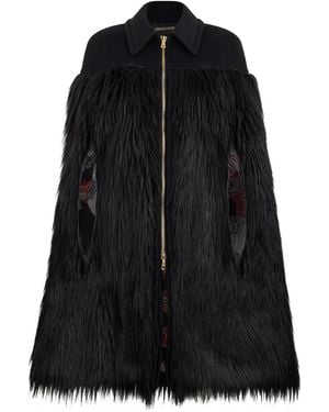 Roberto Cavalli Faux Fur Cape With Zip - Black