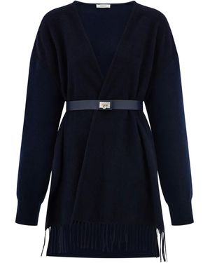 Ferragamo Fringed Belted Cardigan - Blue