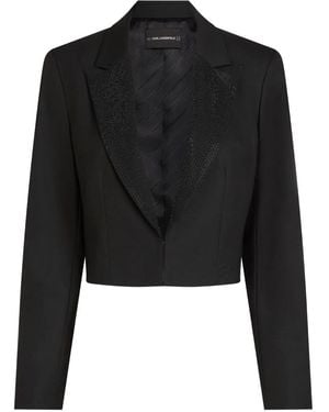 Karl Lagerfeld ラインストーンラペル クロップドジャケット - ブラック