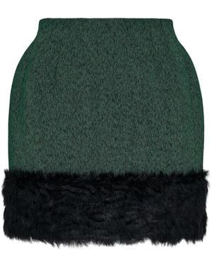 MSGM Faux Fur-trimmed Skirt - Green