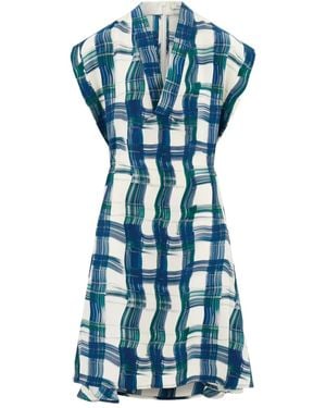 Ferragamo Tartan-Checked Midi Dress - Blue