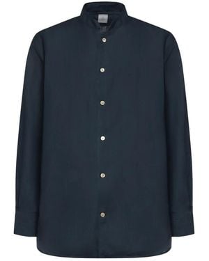 Eleventy Mandarin-Collar Long-Sleeve Shirt - Blue
