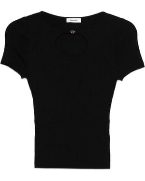Sandro Openwork Collar Knit Top - Black