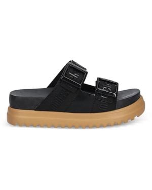 Melissa Cozy M Lover Buckle-Fastening Logo-Print Slides - Black