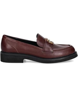 Guess Logo-plaque Leather Loafers - ブラウン