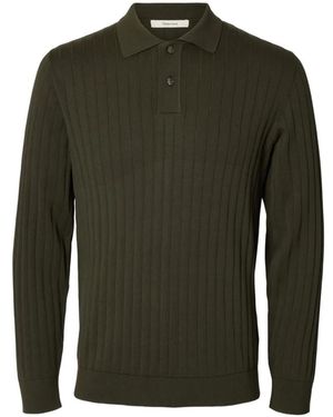 SELECTED Geripptes Poloshirt - Grün