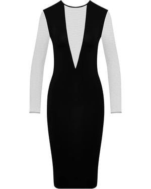 Maison Close Pure Tentation Long-Sleeve V-Neck Midi Dress - Black