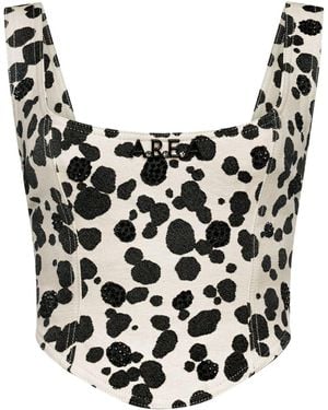 Area Dalmatian-Print Denim Corset Top - Black