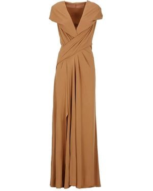 Alberta Ferretti Draped-Detailing Maxi Dress - Brown
