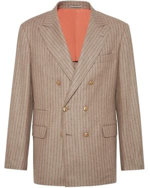 Brunello Cucinelli Striped Double-Breasted Blazer - Brown