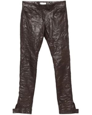 Miu Miu Button-Cuff Leather Trousers - Grey