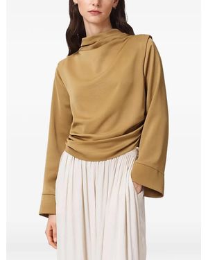 AllSaints Leslie Draped High-Neck Blouse - Natural