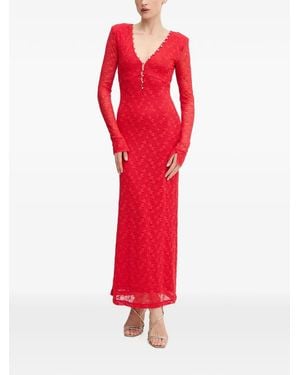Bardot Zenia Lace-Overlay V-Neck Midi Dress - Red