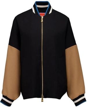 La DoubleJ Brooklyn Virgin Wool Bomber Jacket With Contrasting Sleeves And Ribbed Edges - Black