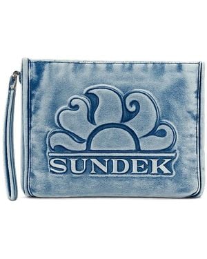 Sundek Logo-Embossed Denim-Effect Clutch Bag - Blue