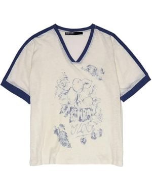 Bimba Y Lola Faded Linen Fruit Logo T-Shirt - Blue