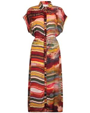 Carolina K Valerie Marble-Print Belted Dress - Red