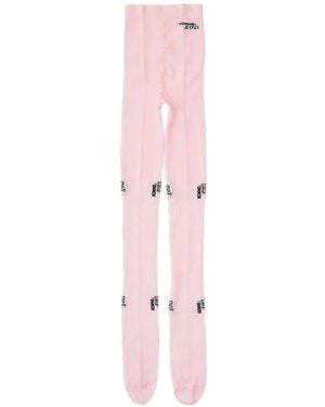 HOMMEGIRLS Logo-Print Ribbed Tights - Pink