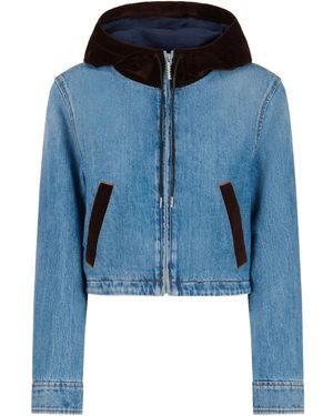 Marni Velvet-Trimmed Denim Jacket - Blue