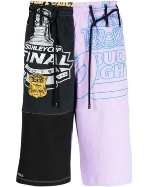 Marine Serre Regenerated Patchwork Cotton Shorts - Blue