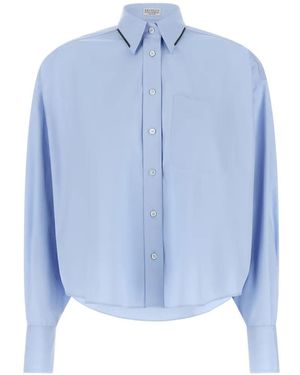 Brunello Cucinelli Monile-Trim Cropped Shirt - Blue