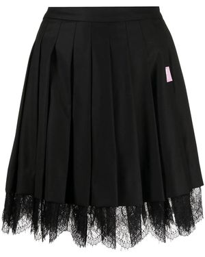 Natasha Zinko Floral-Lace Pleated Skirt - Black