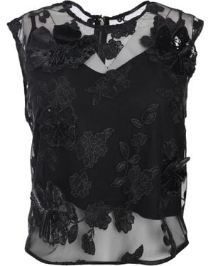 ROTATE BIRGER CHRISTENSEN Mesh Flower Top - Black